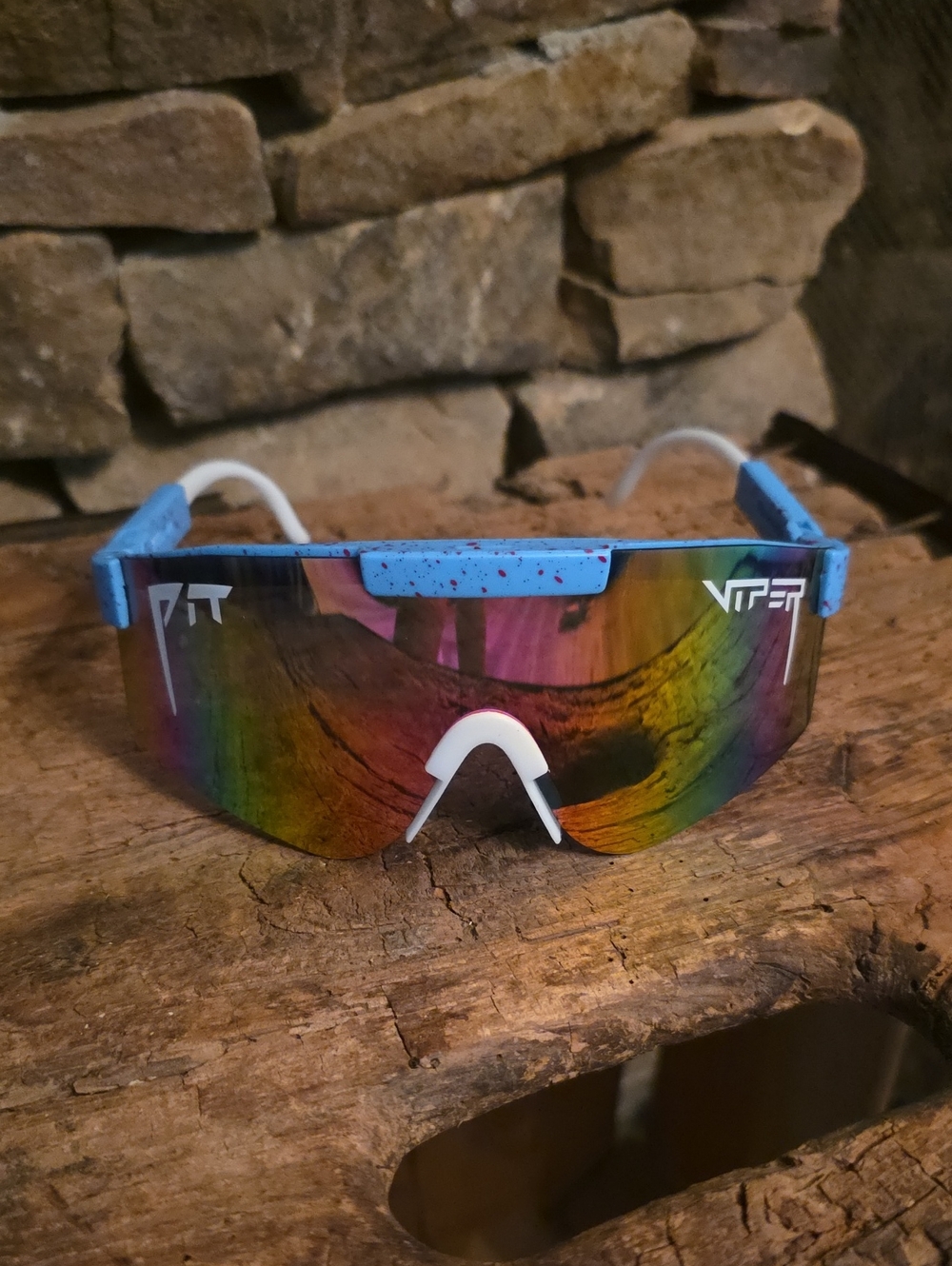 Pit Viper Blue Frame Sunglasses with Rainbow Mirrored Lens